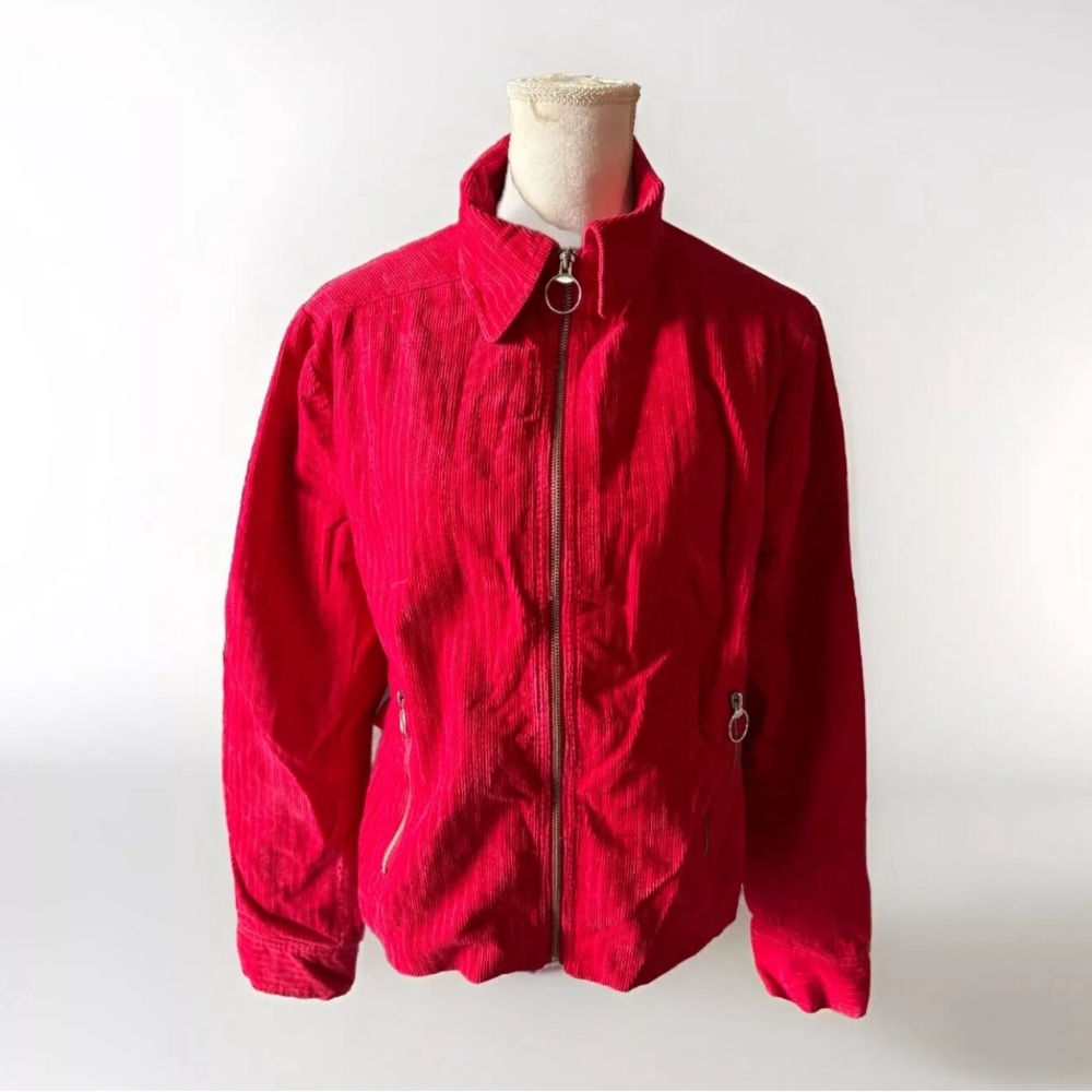 H&M Women’s Red Corduroy Jacket‎ Zip front Size 14
